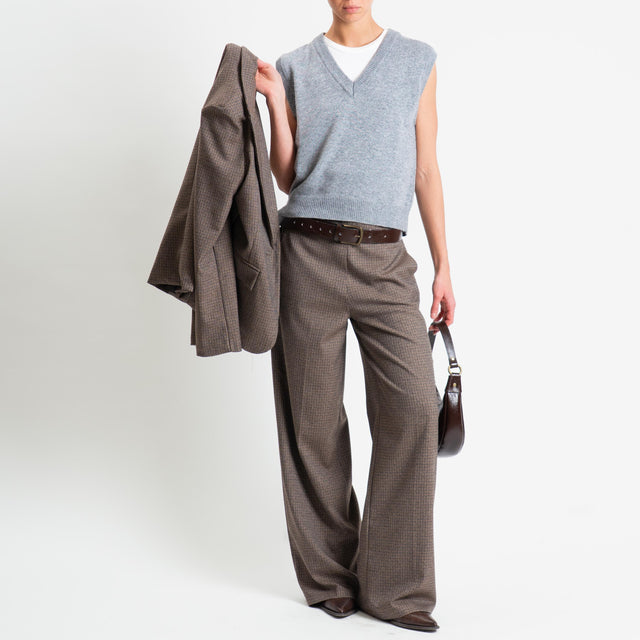 Zeroassoluto-Pantalone LARA elastico dietro - micro check moro/sand/blu