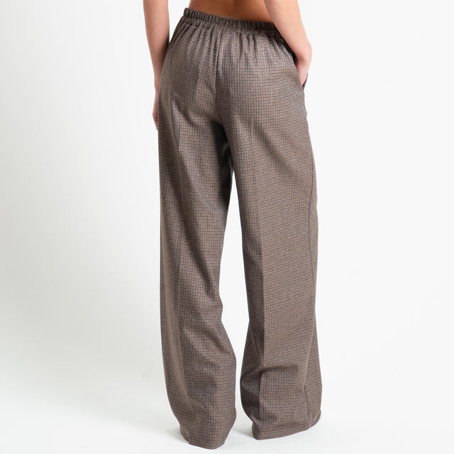 Zeroassoluto-Pantalone LARA elastico dietro - micro check moro/sand/blu