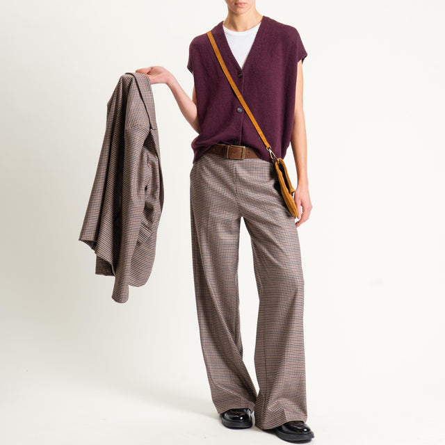 Zeroassoluto-Pantalone LARA elastico dietro - micro check sand/vino/verde