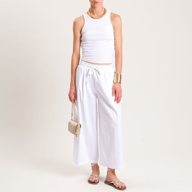 Zeroassoluto-Pantalone LENNY cropped elastico e coulisse - bianco