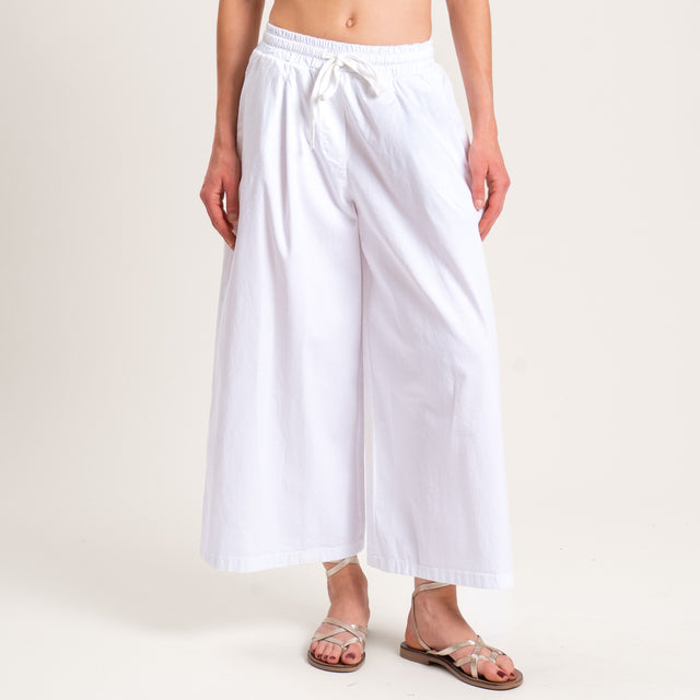 Zeroassoluto-Pantalone LENNY cropped elastico e coulisse - bianco