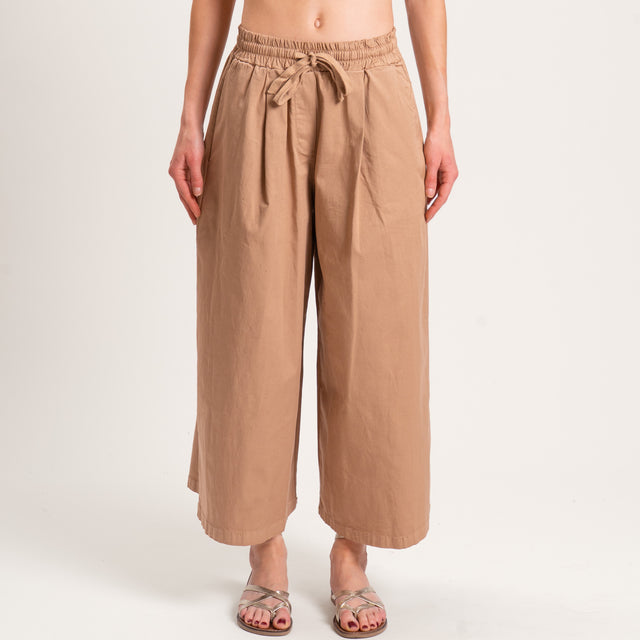 Zeroassoluto-Pantalone LENNY cropped elastico e coulisse - biscotto