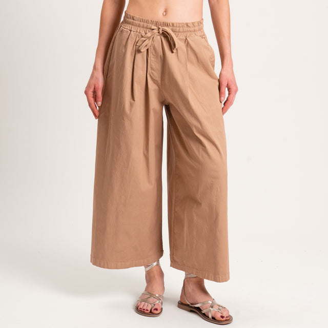 Zeroassoluto-Pantalone LENNY cropped elastico e coulisse - biscotto