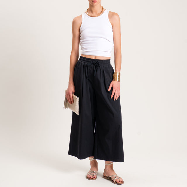 Zeroassoluto-Pantalone LENNY cropped elastico e coulisse - nero