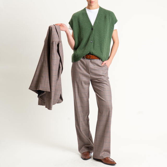 Zeroassoluto-Pantalone LETY wide leg - micro check sand/vino/verde
