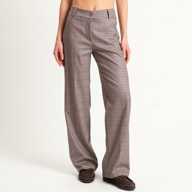 Zeroassoluto-Pantalone LETY wide leg - micro check sand/vino/verde