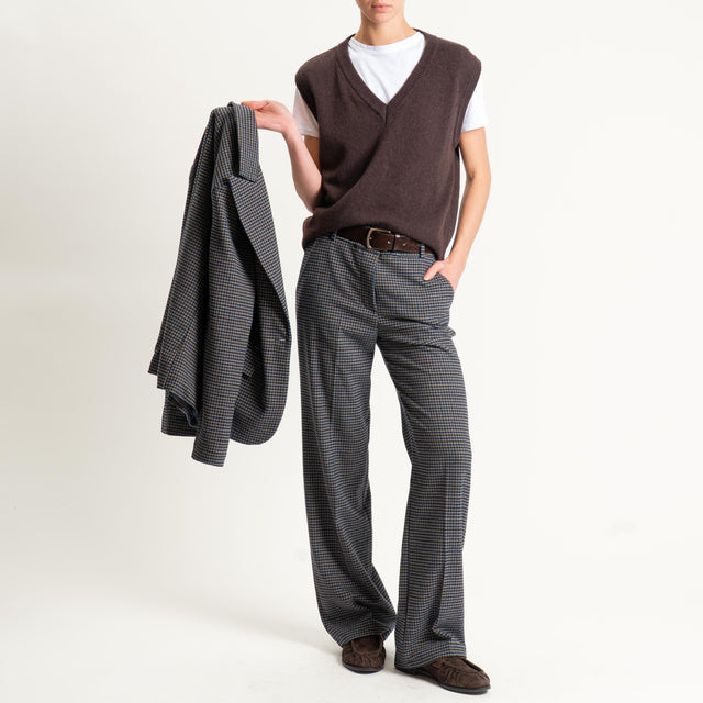 Zeroassoluto-Pantalone LETY wide leg - pied de poule grigio/moro/blu