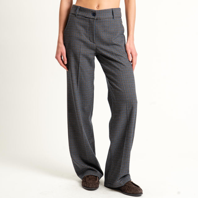 Zeroassoluto-Pantalone LETY wide leg - pied de poule grigio/moro/blu