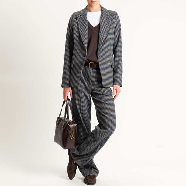 Zeroassoluto-Pantalone LETY wide leg - pied de poule grigio/moro/blu