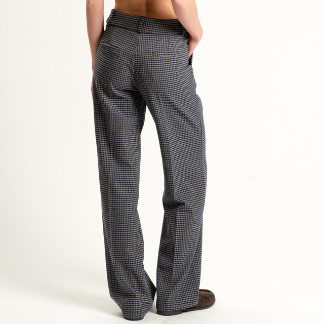 Zeroassoluto-Pantalone LETY wide leg - pied de poule grigio/moro/blu