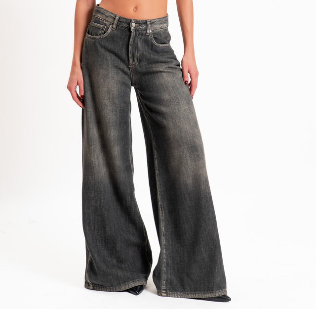 Zeroassoluto-Jeans KAM wide leg tela premium slegata - denim nero