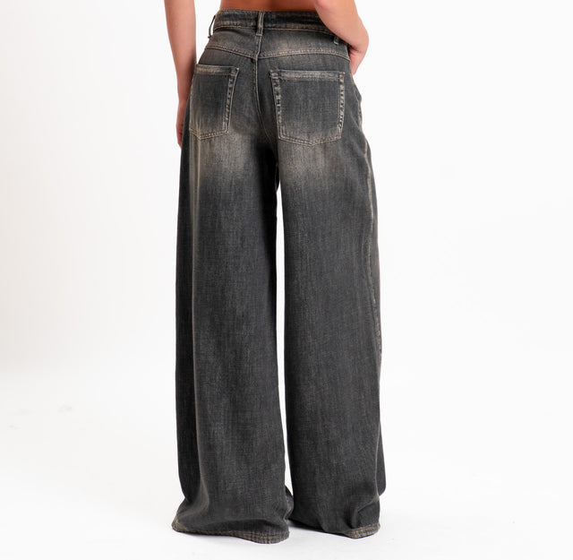 Zeroassoluto-Jeans KAM wide leg tela premium slegata - denim nero