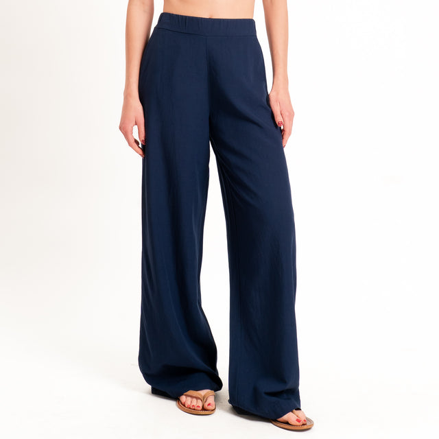 Zeroassoluto-Pantalone LIBIA misto lino elastico dietro - blu
