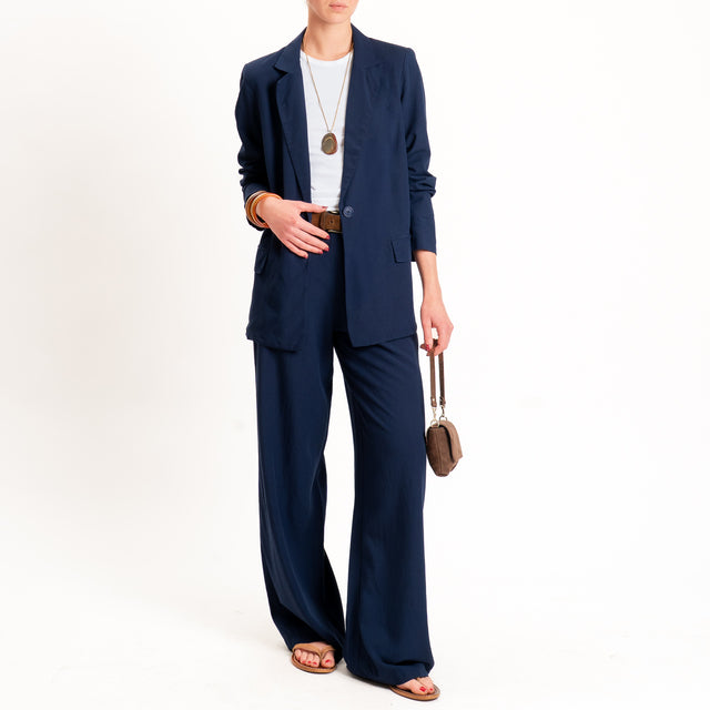 Zeroassoluto-Pantalone LIBIA misto lino elastico dietro - blu