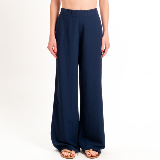 Zeroassoluto-Pantalone LIBIA misto lino elastico dietro - blu
