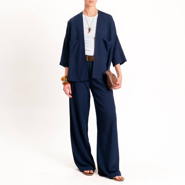 Zeroassoluto-Pantalone LIBIA misto lino elastico dietro - blu