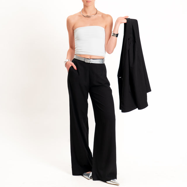 Zeroassoluto-Pantalone LIBIA misto lino elastico dietro - nero