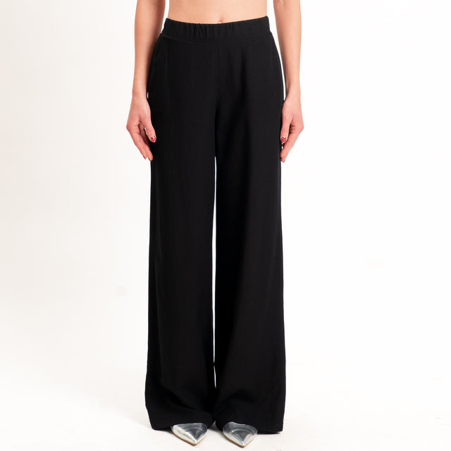 Zeroassoluto-Pantalone LIBIA misto lino elastico dietro - nero