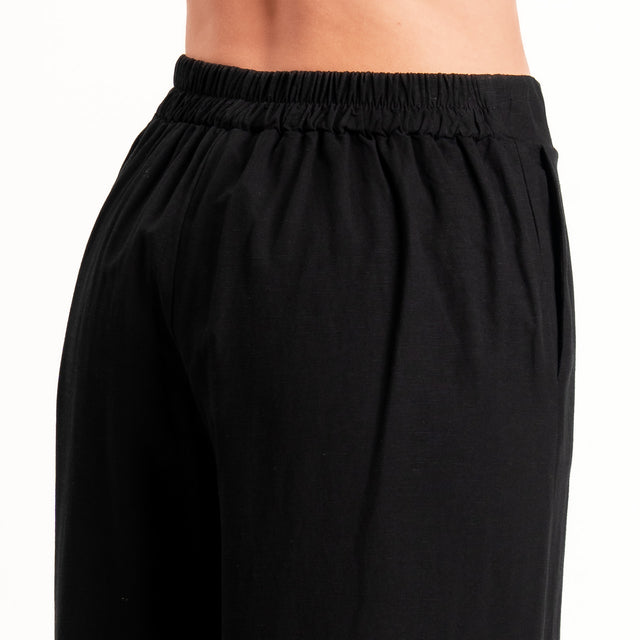 Zeroassoluto-Pantalone LIBIA misto lino elastico dietro - nero