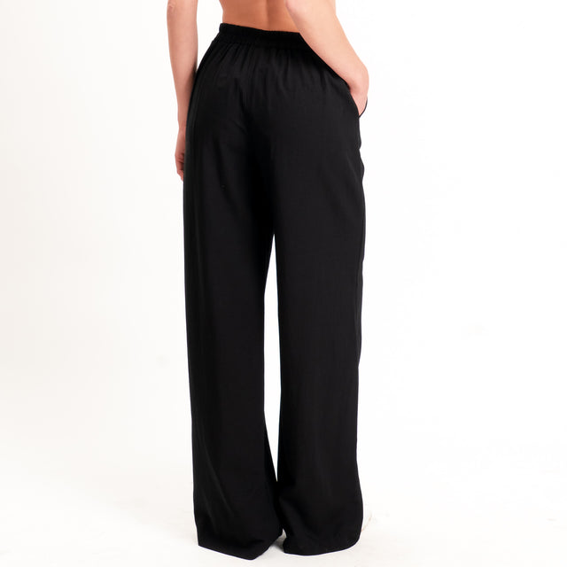 Zeroassoluto-Pantalone LIBIA misto lino elastico dietro - nero