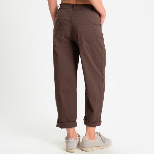 Zeroassoluto-Pantalone LIZ barrel cotone elasticizzato - choco