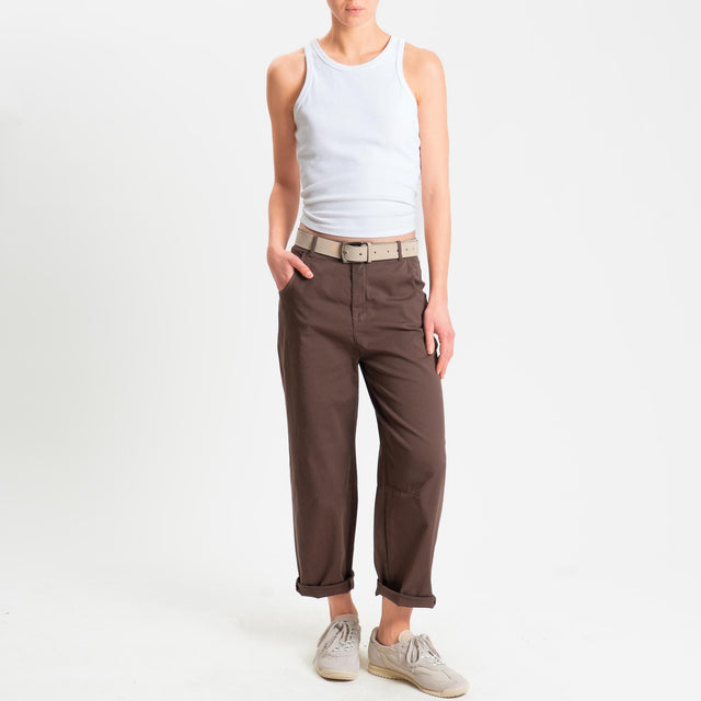 Zeroassoluto-Pantalone LIZ barrel cotone elasticizzato - choco