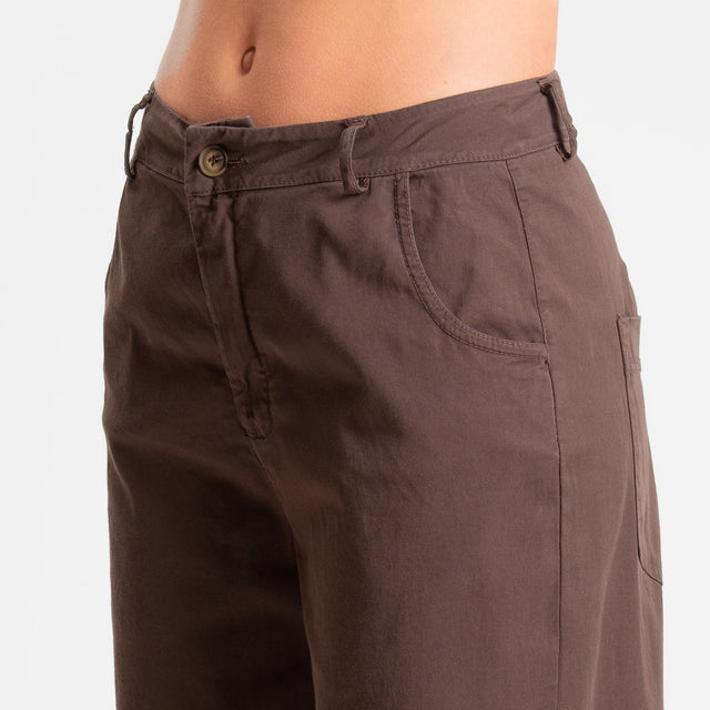 Zeroassoluto-Pantalone LIZ barrel cotone elasticizzato - choco