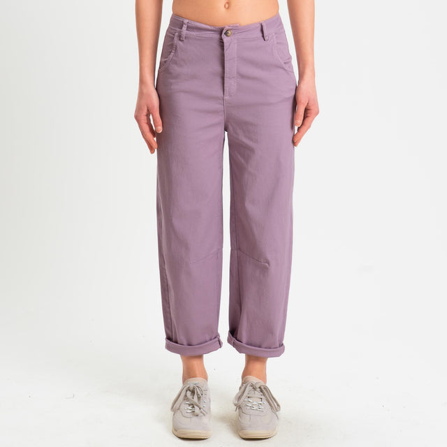 Zeroassoluto-Pantalone LIZ barrel cotone elasticizzato- mauve