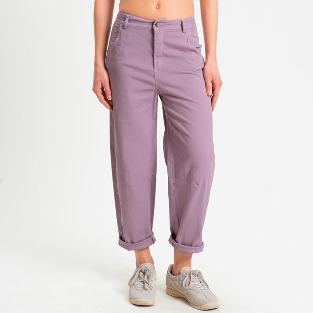 Zeroassoluto-Pantalone LIZ barrel cotone elasticizzato- mauve