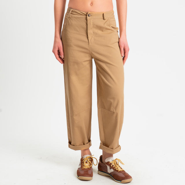 Zeroassoluto-Pantalone LIZ barrel cotone elasticizzato - miele