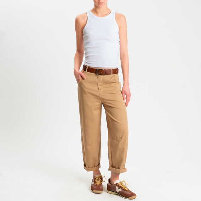 Zeroassoluto-Pantalone LIZ barrel cotone elasticizzato - miele