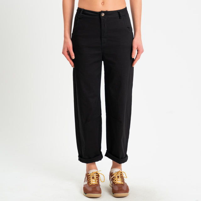 Zeroassoluto-Pantalone LIZ barrel cotone elasticizzato - nero