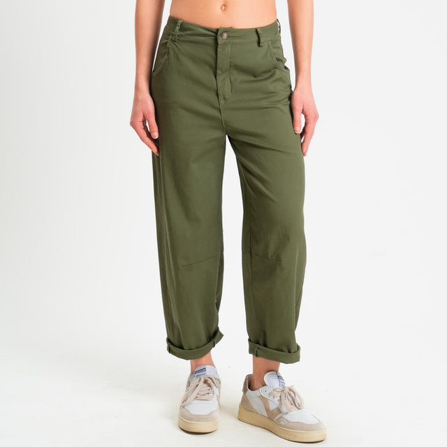 Zeroassoluto-Pantalone LIZ barrel cotone elasticizzato - olive