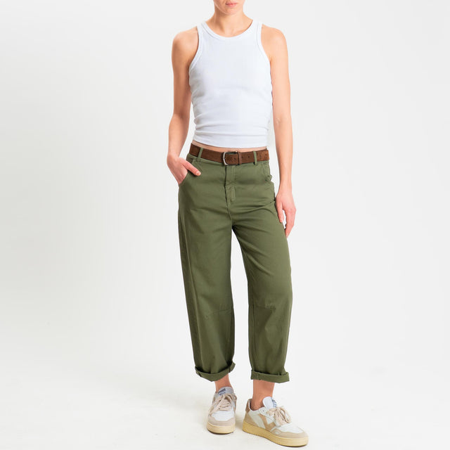 Zeroassoluto-Pantalone LIZ barrel cotone elasticizzato - olive