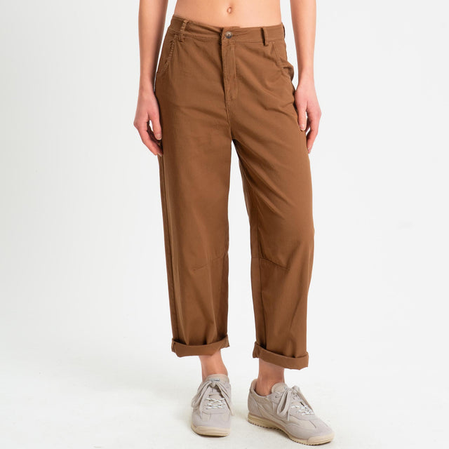 Zeroassoluto-Pantalone LIZ barrel cotone elasticizzato - sughero
