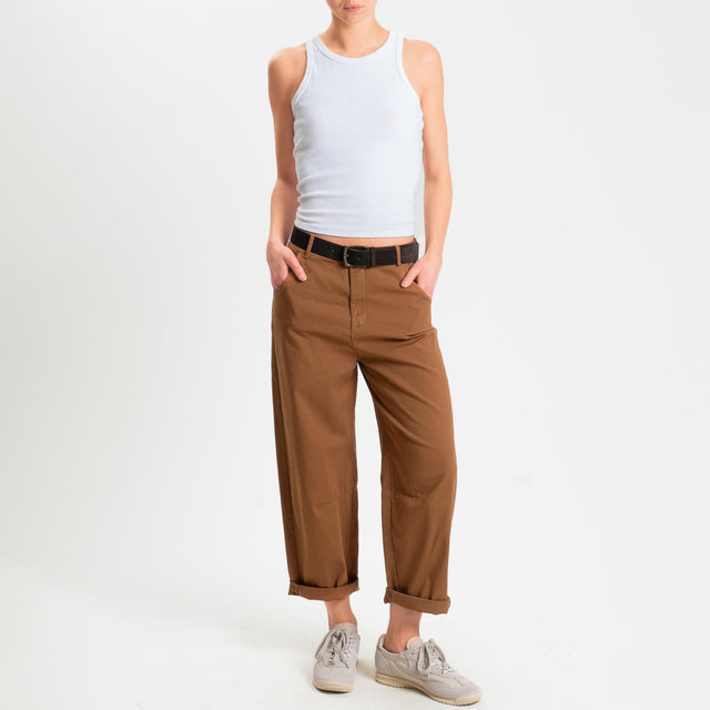 Zeroassoluto-Pantalone LIZ barrel cotone elasticizzato - sughero