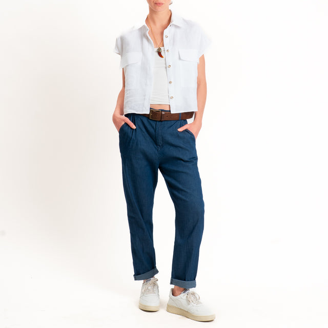 Zeroassoluto-Pantalone LOLA boyfriend chambray leggero elasticizzato - denim blu