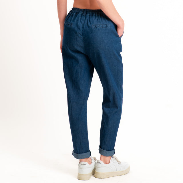 Zeroassoluto-Pantalone LOLA boyfriend chambray leggero elasticizzato - denim blu