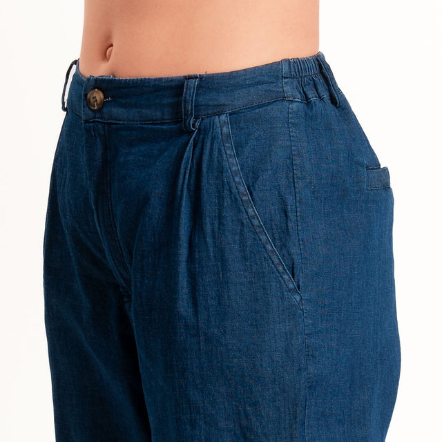 Zeroassoluto-Pantalone LOLA boyfriend chambray leggero elasticizzato - denim blu