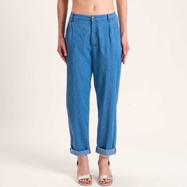 Zeroassoluto-Pantalone LOLA boyfriend chambray - denim chiaro