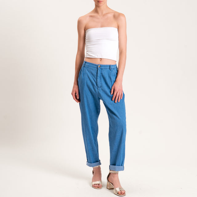 Zeroassoluto-Pantalone LOLA boyfriend chambray - denim chiaro