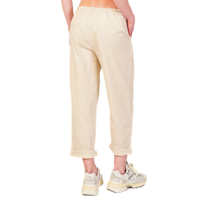Zeroassoluto-Pantalone LORY baggy cotone elasticizzato - burro