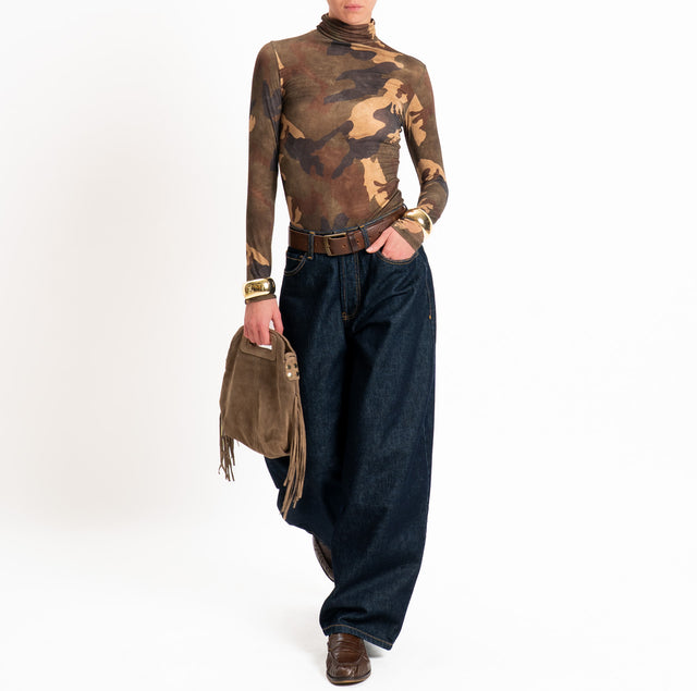 Zeroassoluto-T-shirt sottile collo alto camouflage MISTO CASHMERE - militare/moro/beige