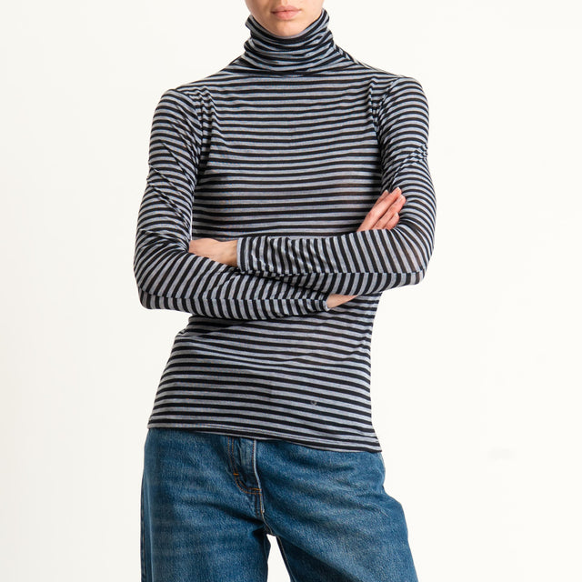 Zeroassoluto-Maglia collo alto MISTO CASHMERE ultra light - grigio/nero