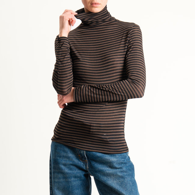 Zeroassoluto-Maglia collo alto MISTO CASHMERE ultra light - moro/nero
