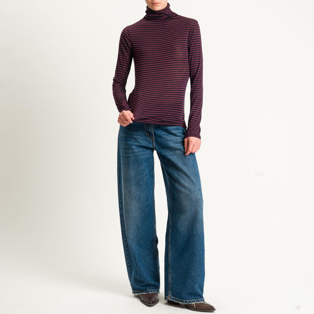 Zeroassoluto-Maglia collo alto MISTO CASHMERE ultra light - vino/nero