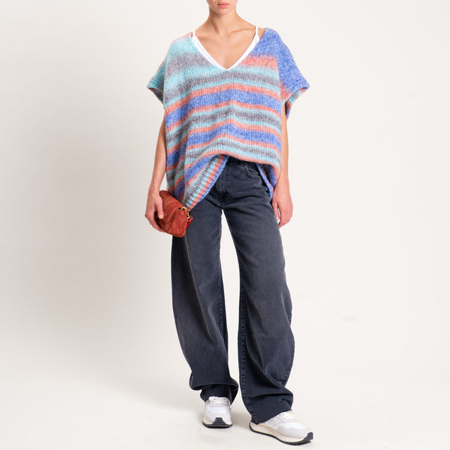 Zeroassoluto-Maglia smanicata a righe misto lana - avio/acqua/grigio