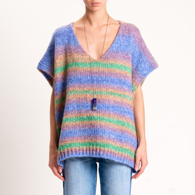 Zeroassoluto-Maglia smanicata a righe misto lana - cuoio/avio/verde