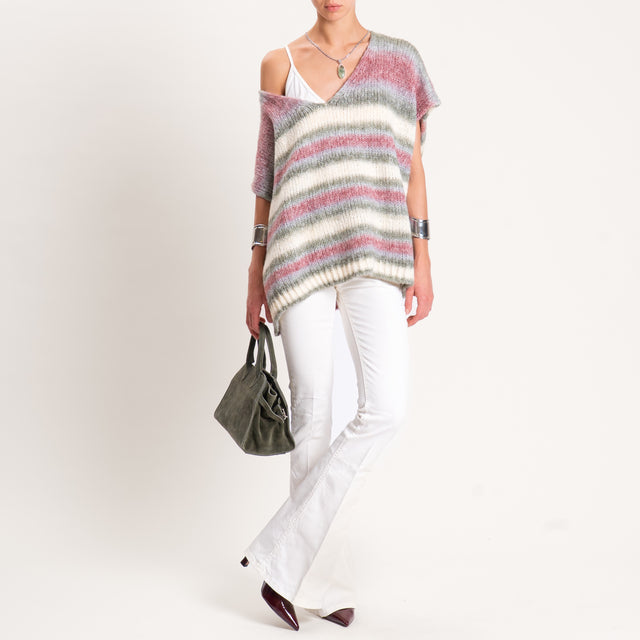 Zeroassoluto-Maglia smanicata a righe misto lana - latte/salvia/mauve