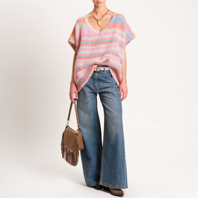 Zeroassoluto-Maglia smanicata a righe misto lana - rosa/celeste/peach